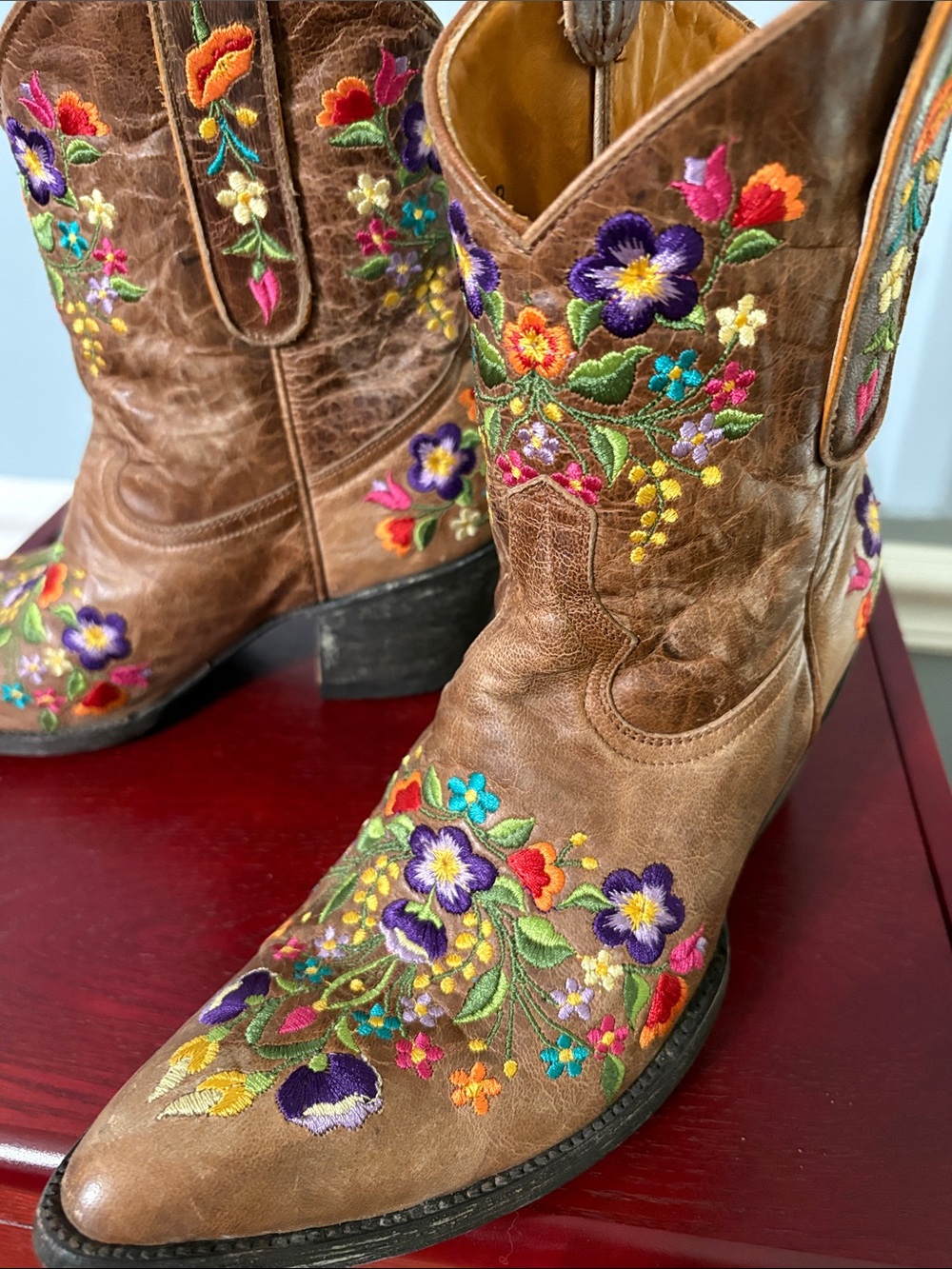 Old Gringo Brown Leather Ankle Boots with Colorful Floral Embroidery - Picture 6 of 11